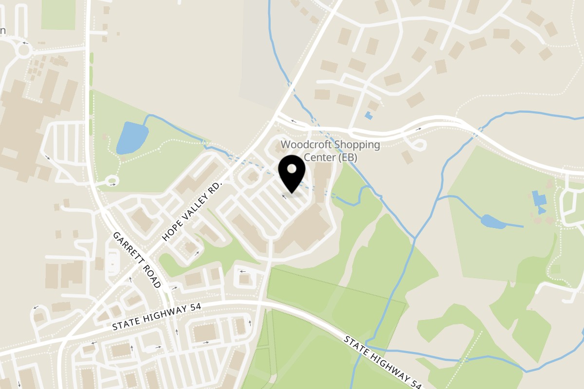 Map showing the location of Chubby's Tacos Durham on 4711 Hope Valley Road in Durham